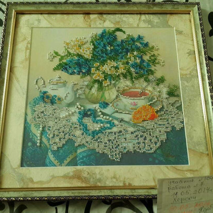 DIY Bead Embroidery Kit "Forget-me-nots" 10.2"x9.8" / 26.0x25.0 cm