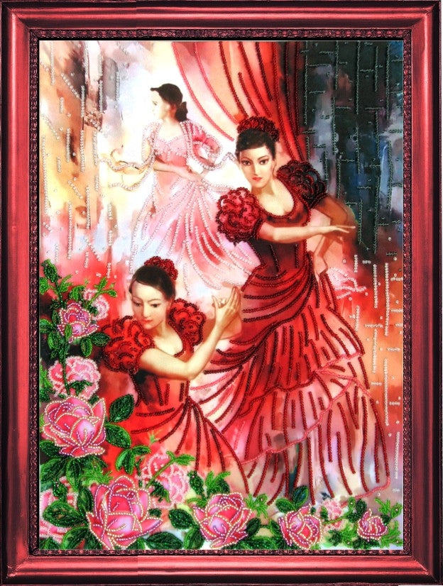 DIY Bead Embroidery Kit "Flamenco" 14.2"x9.8" / 36.0x25.0 cm