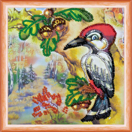 DIY Bead Embroidery Kit "On a oak"  5.9"x5.9" / 15.0x15.0 cm