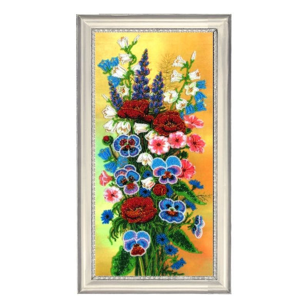 DIY Bead Embroidery Kit "Field Flowers Bouquet" 15.0"x7.1" / 38.0x18.0 cm