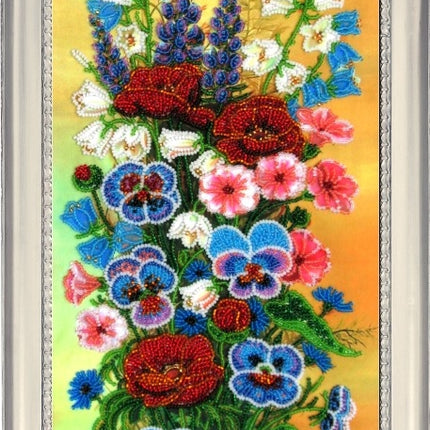 DIY Bead Embroidery Kit "Field Flowers Bouquet" 15.0"x7.1" / 38.0x18.0 cm