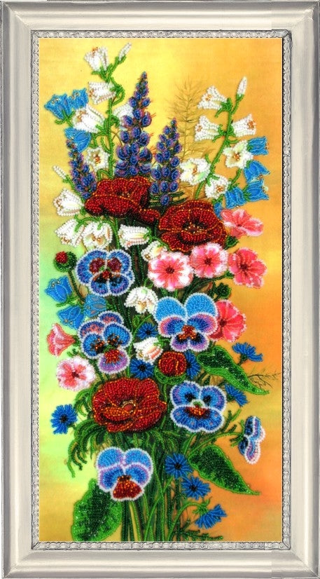 DIY Bead Embroidery Kit "Field Flowers Bouquet" 15.0"x7.1" / 38.0x18.0 cm