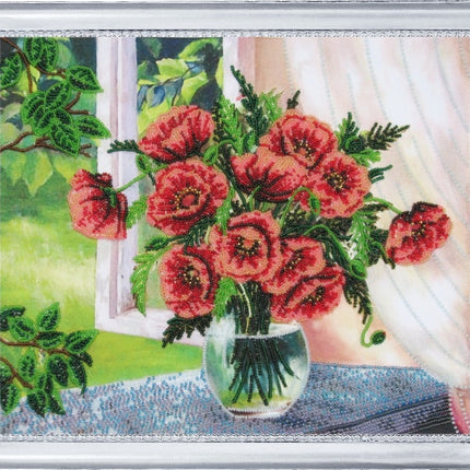 DIY Bead Embroidery Kit "Window to the Summer" 11.0"x13.0" / 28.0x33.0 cm