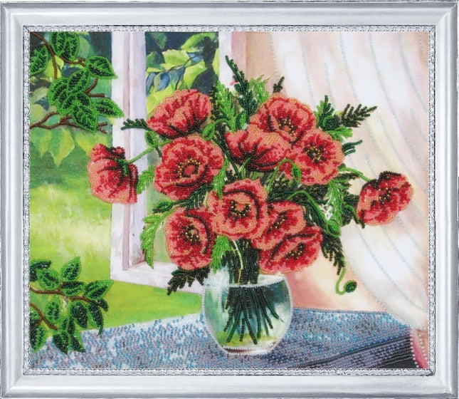 DIY Bead Embroidery Kit "Window to the Summer" 11.0"x13.0" / 28.0x33.0 cm
