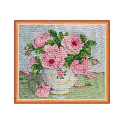 DIY Cross Stitch Kit "Pink flovers" 8.1"x6.5"