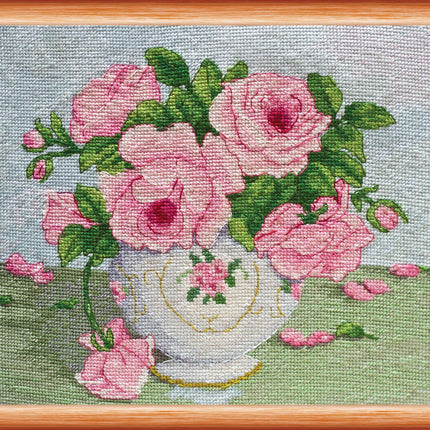 DIY Cross Stitch Kit "Pink flovers" 8.1"x6.5"