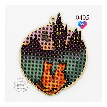 DIY Cross stitch kit on wood "Kittens" 3.5x4.3 in / 9.0x11.0 cm