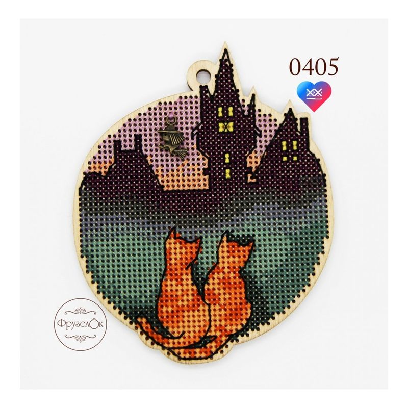 DIY Cross stitch kit on wood "Kittens" 3.5x4.3 in / 9.0x11.0 cm