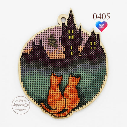 DIY Cross stitch kit on wood "Kittens" 3.5x4.3 in / 9.0x11.0 cm