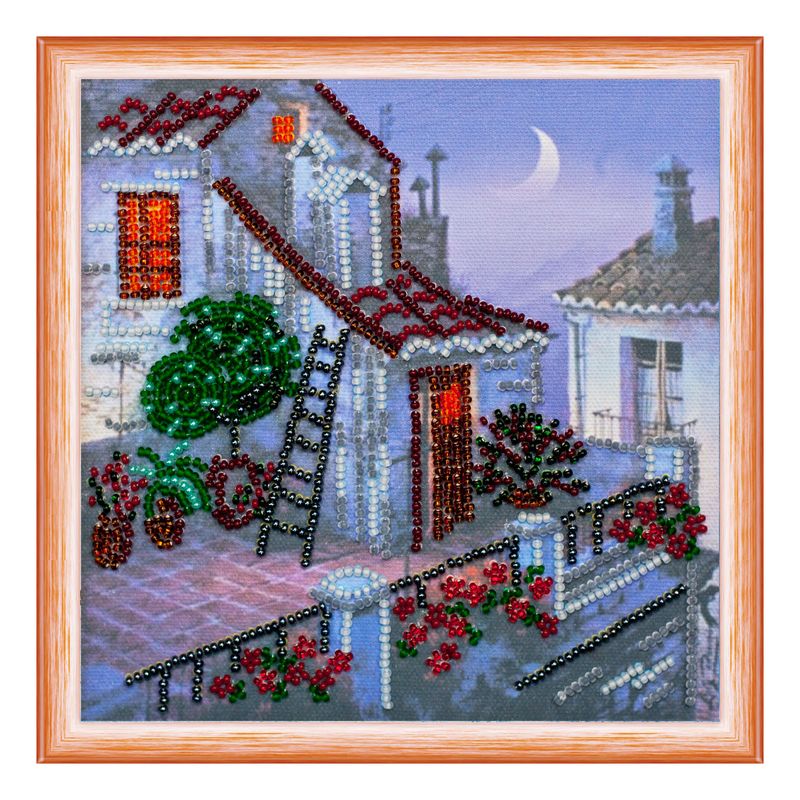 DIY Bead Embroidery Kit "The pink Moon"  5.9"x5.9" / 15.0x15.0 cm