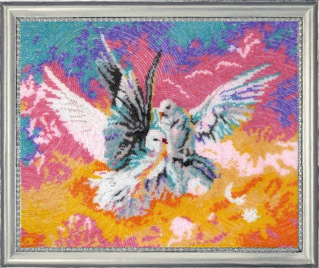 DIY Bead Embroidery Kit "Pigeons" 10.6"x12.6" / 27.0x32.0 cm