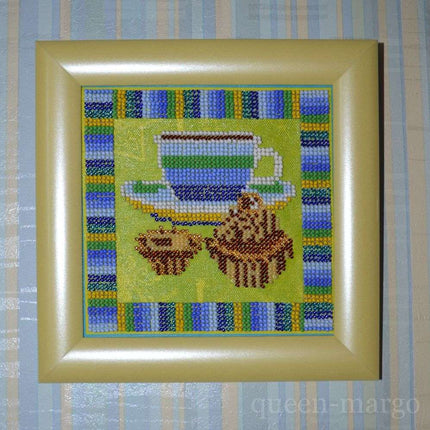DIY Bead Embroidery Kit "Hot chocolate" 5.5"x5.5" / 14.0x14.0 cm