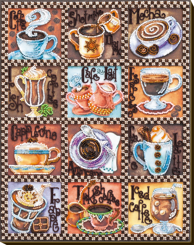 DIY Bead Embroidery Kit "Coffee map" 10.2"x13.0" / 26.0x33.0 cm