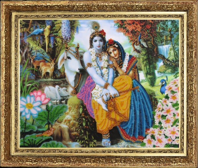 DIY Bead Embroidery Kit "Krishna and Radha" 10.2"x12.6" / 26.0x32.0 cm