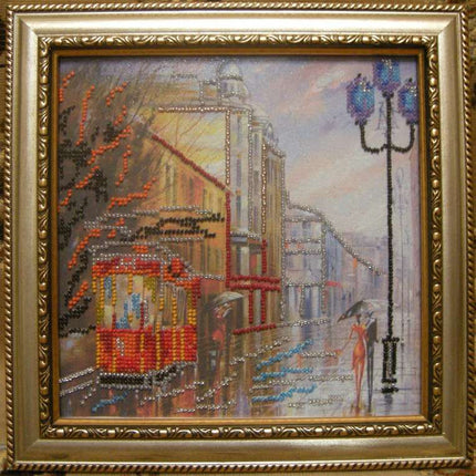 Canvas for bead embroidery "Rainy Evening" 7.9"x7.9" / 20.0x20.0 cm