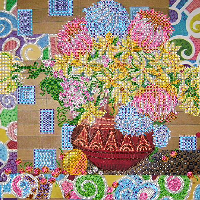 Canvas for bead embroidery "Juicy bouquet" 11.8"x11.8" / 30.0x30.0 cm