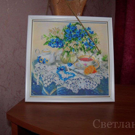 DIY Bead Embroidery Kit "Forget-me-nots" 10.2"x9.8" / 26.0x25.0 cm