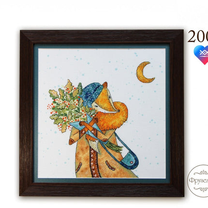 DIY Cross Stitch Kit "Autumn foxes" 8.9x8.3 in / 22.5x21.0 cm