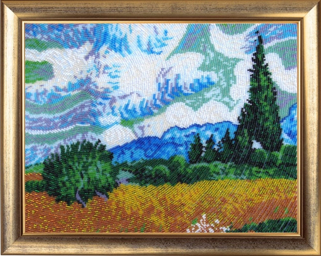 Bead DIY Embroidery Kit "Cypress Field (after V. Van Gogh)" 10.2"x13.4"/ 26.0x34.0 cm