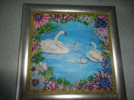 Canvas for bead embroidery "Swans" 7.9"x7.9" / 20.0x20.0 cm