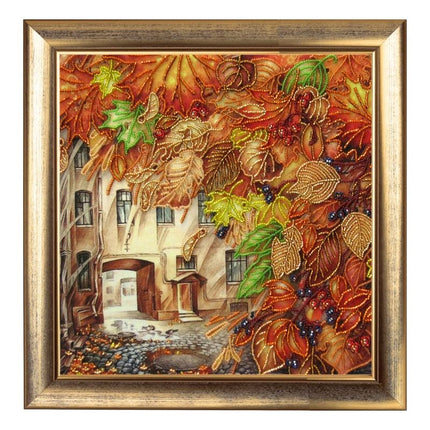 Bead DIY Embroidery Kit "Golden Leaf Fall" 10.6"x10.6"/ 27.0x27.0 cm