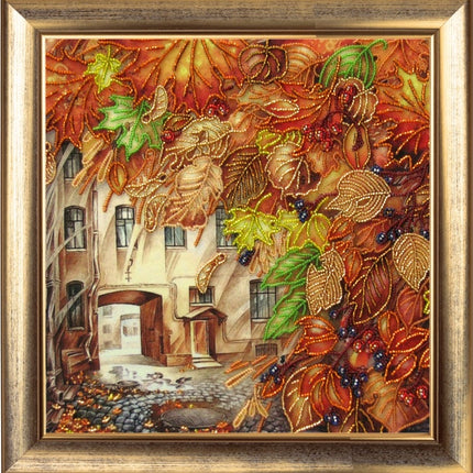 Bead DIY Embroidery Kit "Golden Leaf Fall" 10.6"x10.6"/ 27.0x27.0 cm