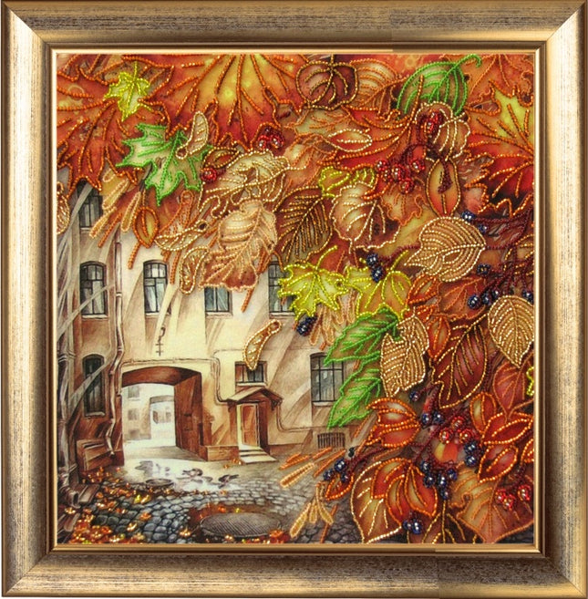 Bead DIY Embroidery Kit "Golden Leaf Fall" 10.6"x10.6"/ 27.0x27.0 cm