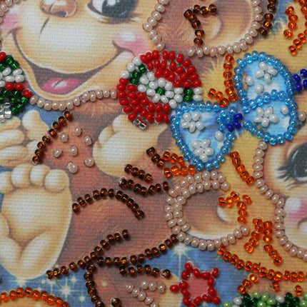DIY Bead Embroidery Kit "Cheer monkeys"  5.9"x5.9" / 15.0x15.0 cm