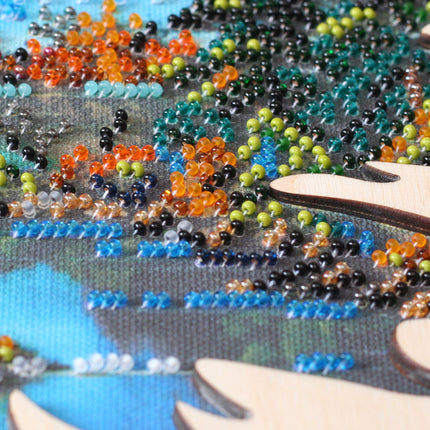 DIY Bead Embroidery Kit with decorative wooden frame "Bunfa`s fresh coolness" 11.7"x11.7" / 29.7x29.7 cm