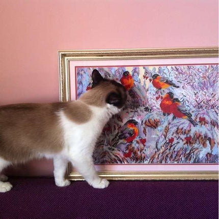 DIY Bead Embroidery Kit "Bullfinches" 17.7"x11.8" / 45.0x30.0 cm