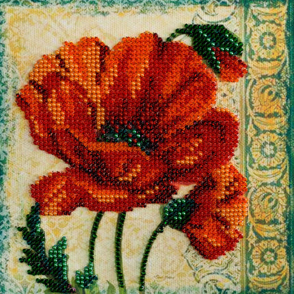 DIY Bead Embroidery Kit "Red velvet"  5.9"x5.9" / 15.0x15.0 cm
