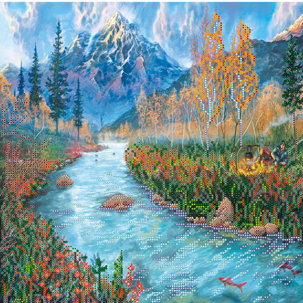Canvas for bead embroidery "Rest at river" 11.8"x11.8" / 30.0x30.0 cm
