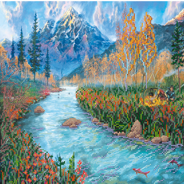 Canvas for bead embroidery "Rest at river" 11.8"x11.8" / 30.0x30.0 cm