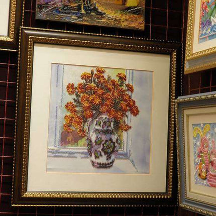 Canvas for bead embroidery "Carpathian flowers" 11.8"x11.8" / 30.0x30.0 cm