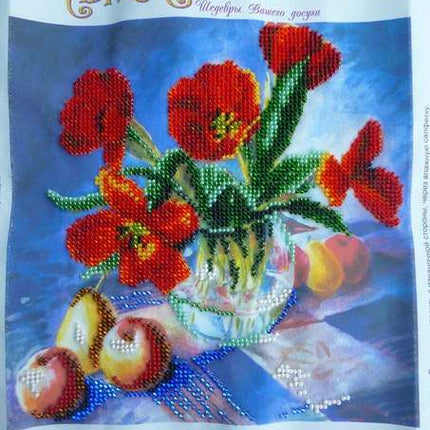 Canvas for bead embroidery "Tulips still-life" 7.9"x7.9" / 20.0x20.0 cm