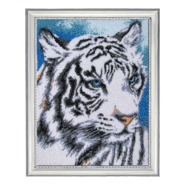 DIY Bead Embroidery Kit "White Tiger" 13.4"x10.2" / 34.0x26.0 cm