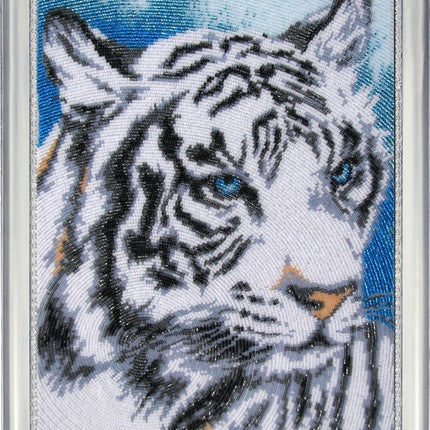 DIY Bead Embroidery Kit "White Tiger" 13.4"x10.2" / 34.0x26.0 cm