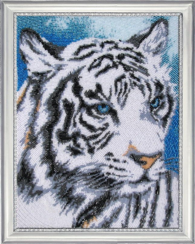 DIY Bead Embroidery Kit "White Tiger" 13.4"x10.2" / 34.0x26.0 cm