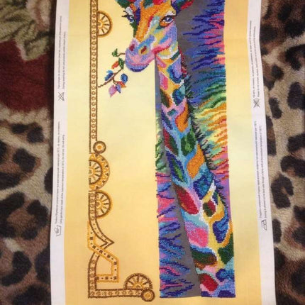 DIY Bead Embroidery Kit "Rainbow giraffe" 9.8"x22.0" / 25.0x56.0 cm