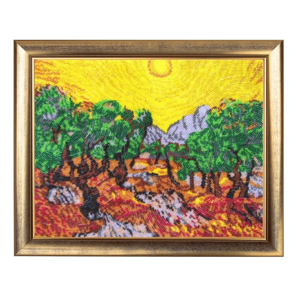 Bead DIY Embroidery Kit "The Sun in the Olive Garden (after V. Van Gogh)" 10.6"x13.4"/ 27.0x34.0 cm