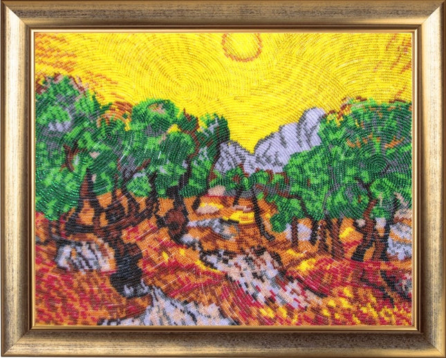 Bead DIY Embroidery Kit "The Sun in the Olive Garden (after V. Van Gogh)" 10.6"x13.4"/ 27.0x34.0 cm