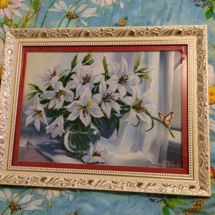 DIY Bead Embroidery Kit "Madonna lilies" 17.7"x12.6" / 45.0x32.0 cm