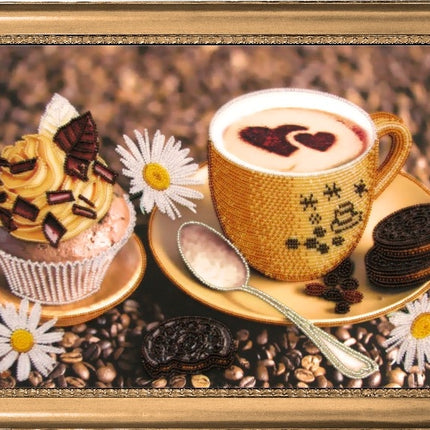 DIY Bead Embroidery Kit "Morning Coffee" 9.8"x15.4" (25.0x39.0 cm)