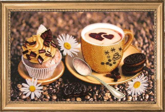 DIY Bead Embroidery Kit "Morning Coffee" 9.8"x15.4" (25.0x39.0 cm)