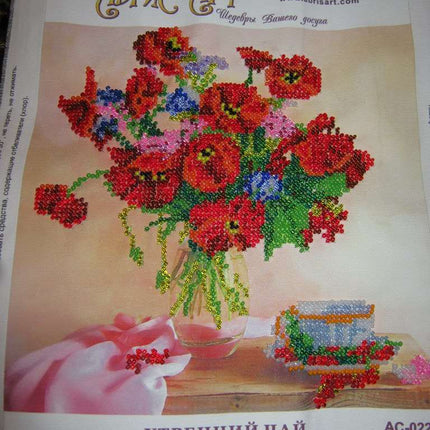 Canvas for bead embroidery "Morning Tea" 7.9"x7.9" / 20.0x20.0 cm