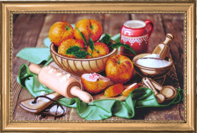 DIY Bead Embroidery Kit "Peaches on the Table" 9.4"x15.0" (24.0x38.0 cm)