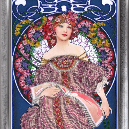 DIY Bead Embroidery Kit "Champenois Imprimeur Editeur (after A. Mucha)" 14.2"x10.6" / 36.0x27.0 cm