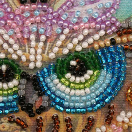 DIY Bead Embroidery Kit "Owl and bow"  5.9"x5.9" / 15.0x15.0 cm