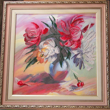 Canvas for bead embroidery "Picturesque peonies" 11.8"x11.8" / 30.0x30.0 cm