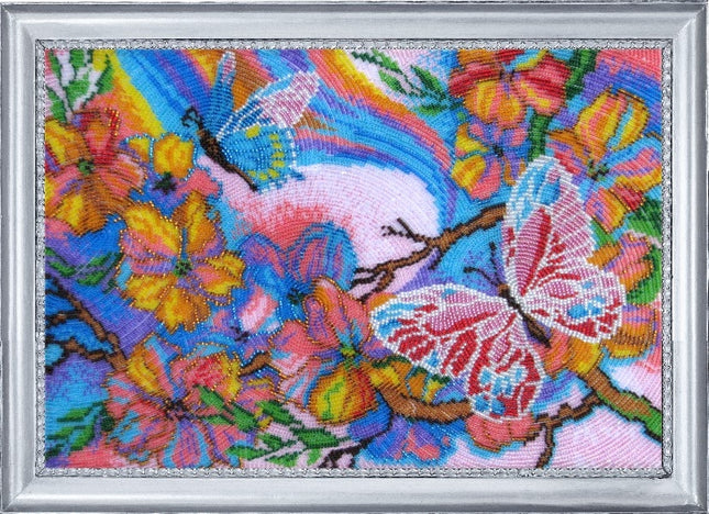 DIY Bead Embroidery Kit "Magic Butterflies" 9.8"x14.2" / 25.0x36.0 cm